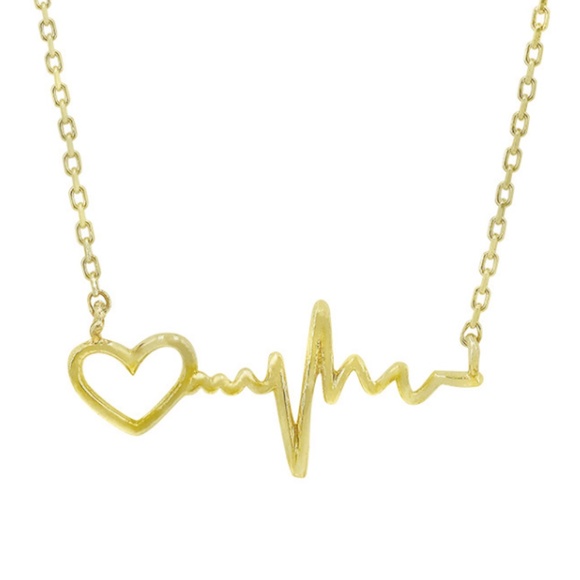 10K Yellow Gold Heartbeat Necklace, 16″ + 1″ Extension - Picture 1 of 3